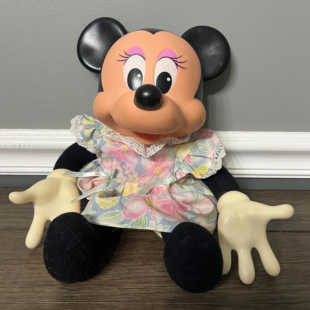 Mattel Minnie Mouse‎ Puppet 1990s Vintage Disney Plush Toy Floral Dress